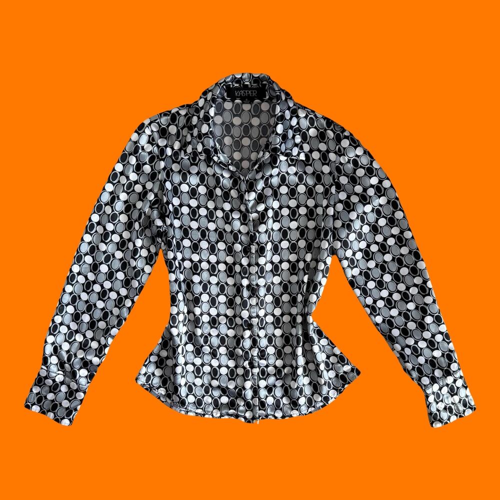 90's 00's vintage groovy satin collared y2k button up long sleeve blouse Size 4
